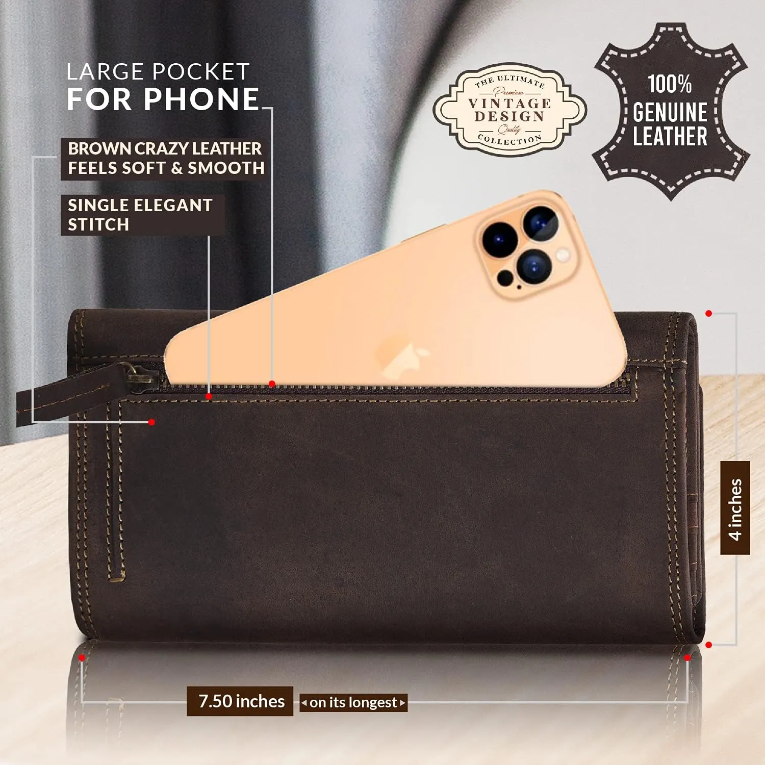VALENCHI Wallet For Women - Small Leather Women's Wallet - Ladies Hand Clutch Purse - Travel - Credit Card Holder