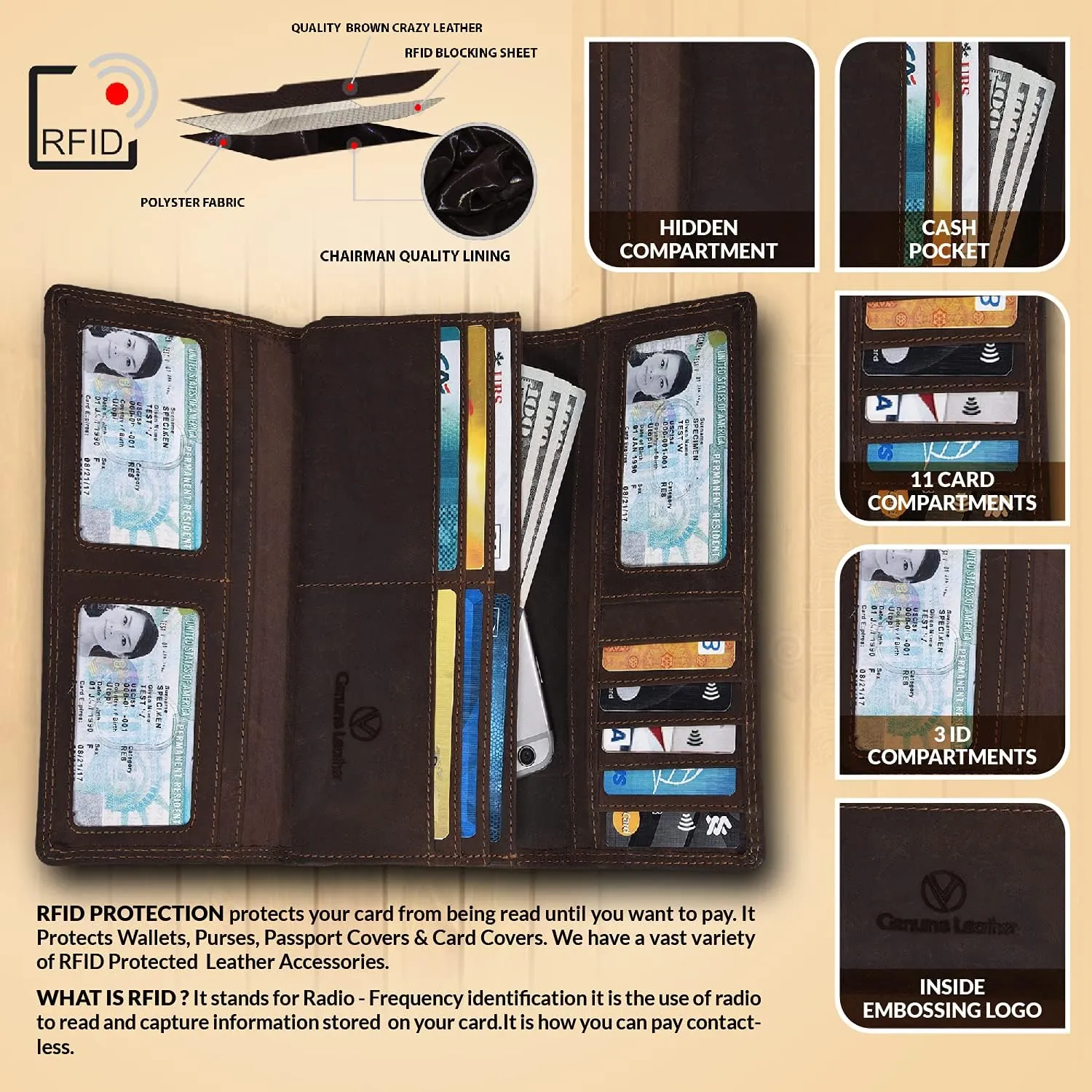 VALENCHI Wallet For Women - Small Leather Women's Wallet - Ladies Hand Clutch Purse - Travel - Credit Card Holder
