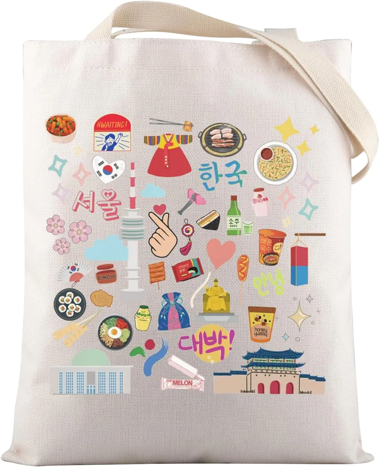VAMSII South Korea Seoul Souvenirs Gifts South Korea Food Lover Tote Bag Drama K-Pop Lover Gifts South Korea Travel Gifts