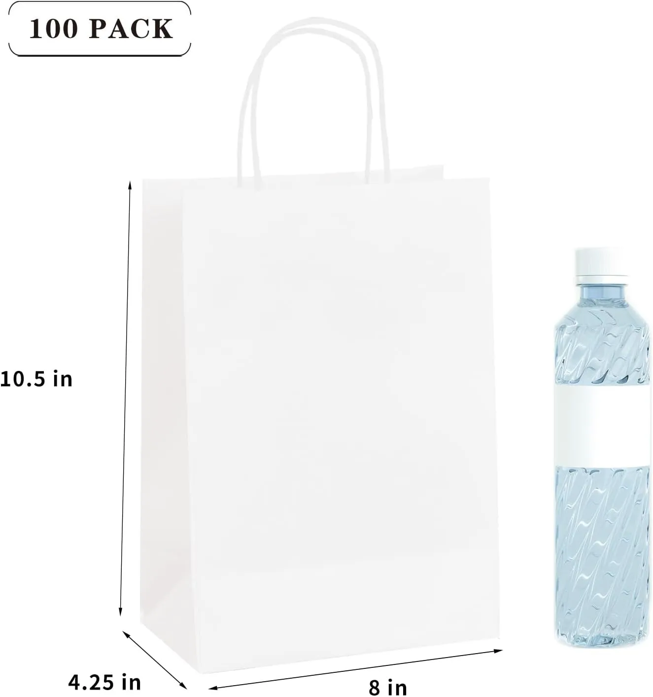 vanhel 100 Pcs White Gift Bags with Handles 8x4.25x10.5 Paper Bags with Handles Bulk, Paper Shopping Bags, Retail, Wedding, Party Favors bags - Grocery Bags Sacks Recyclable