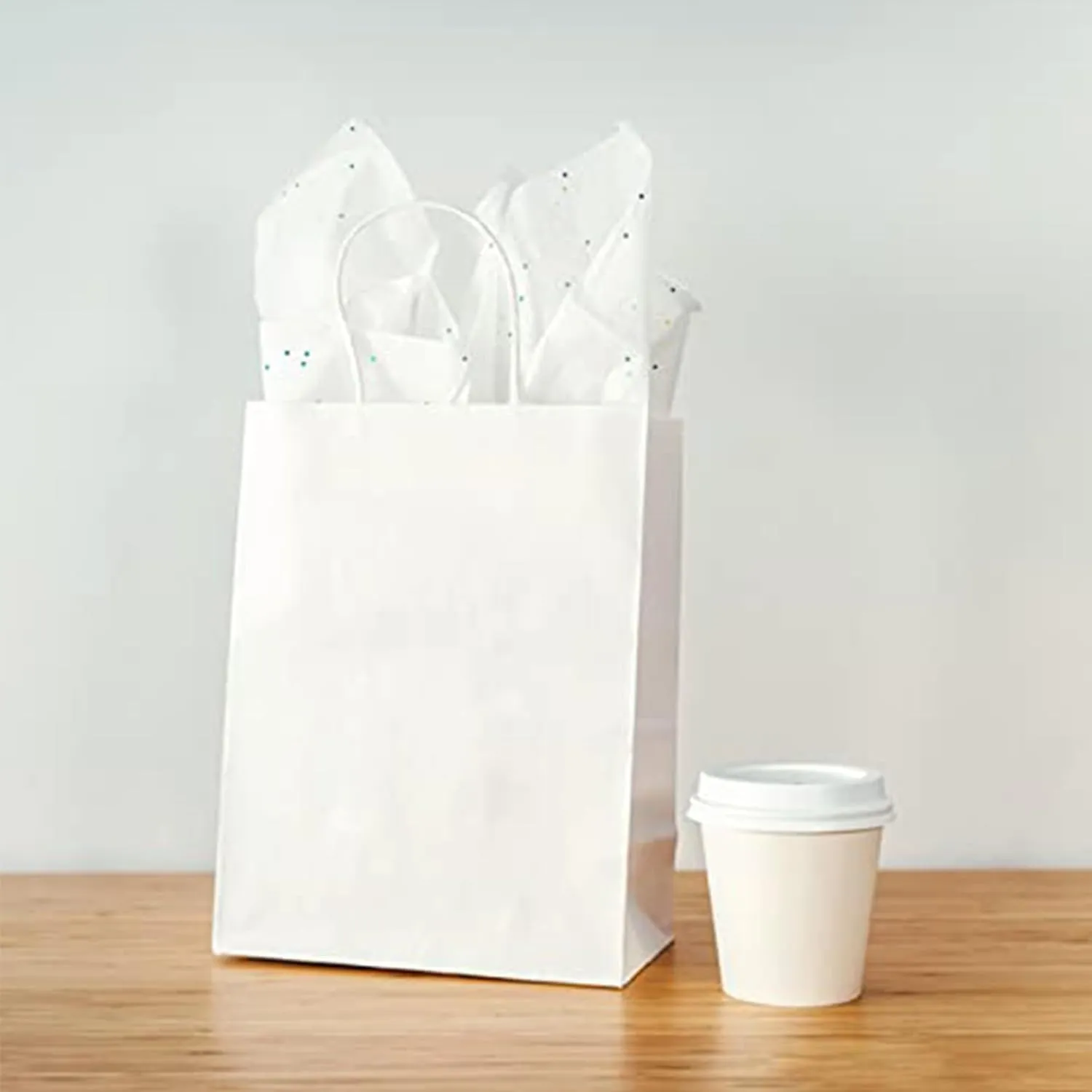 vanhel 100 Pcs White Gift Bags with Handles 8x4.25x10.5 Paper Bags with Handles Bulk, Paper Shopping Bags, Retail, Wedding, Party Favors bags - Grocery Bags Sacks Recyclable