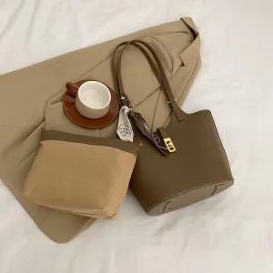 Vegan Leather Bucket Bag Designer Handbags for Women Hobo Bag 2 in 1 Scoop Neck Tote with Removable Pouch