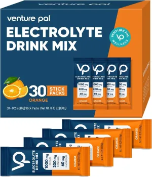 Venture Pal High Sodium Sugar Free Electrolytes Powder Packet - Hydration Packets with Sodium, Potassium & Magneisum | Zero Calories | Vegan | Keto & Paleo Friendly Electrolyte Drink Mix | 30 Stick