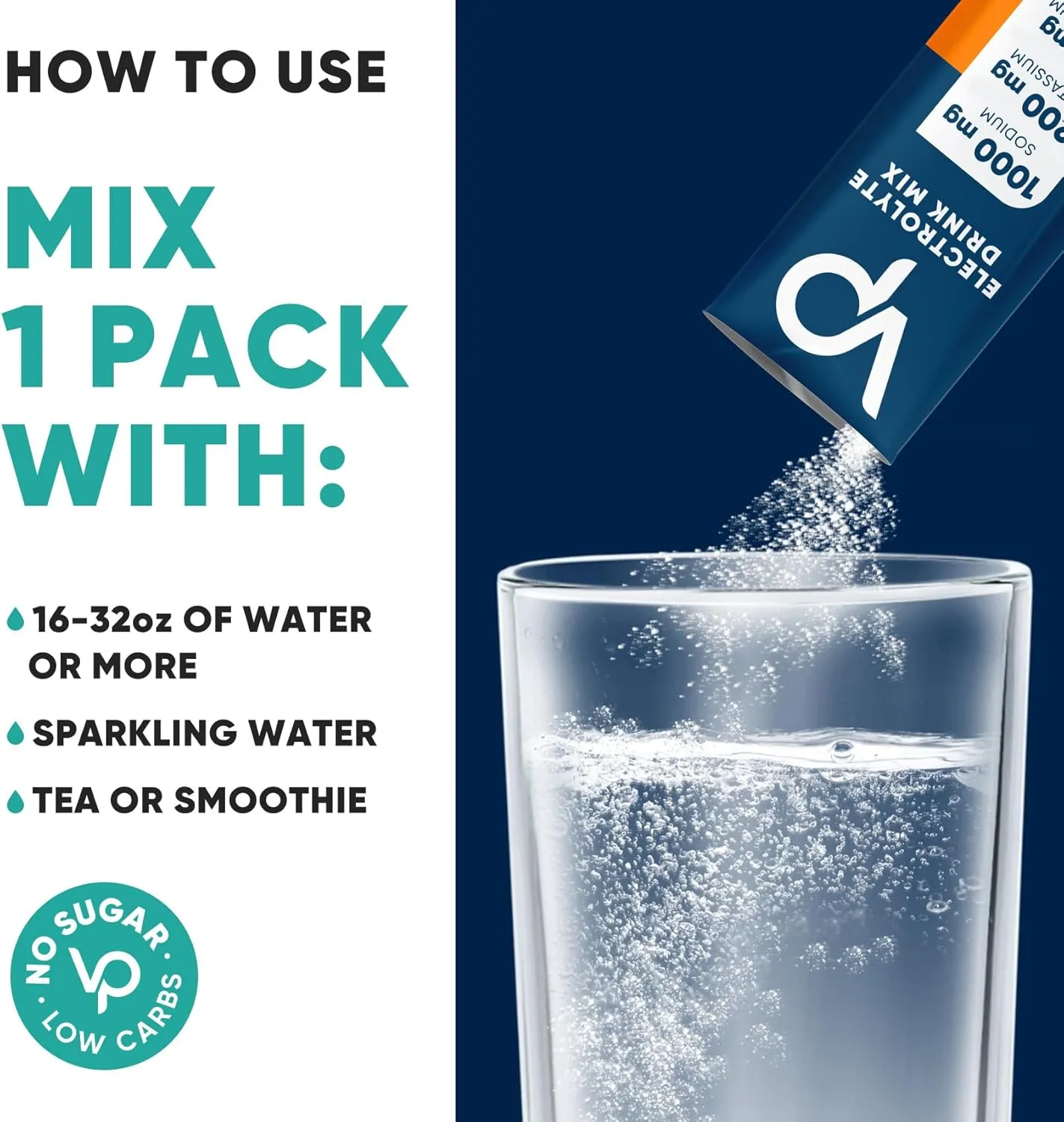 Venture Pal High Sodium Sugar Free Electrolytes Powder Packet - Hydration Packets with Sodium, Potassium & Magneisum | Zero Calories | Vegan | Keto & Paleo Friendly Electrolyte Drink Mix | 30 Stick