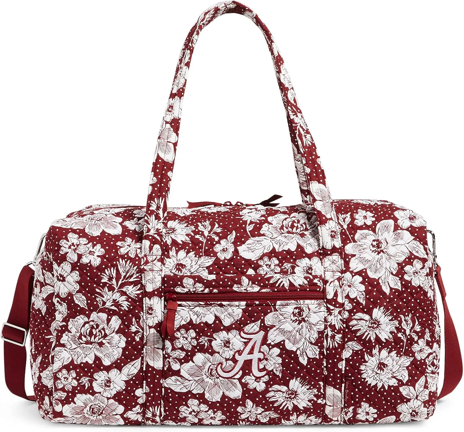 Vera Bradley Women's Cotton Collegiate Large Travel Duffle Bag (Multiple Teams Available), University of Alabama Cardinal/White Rain Garden - Recycled Cotton, One Size