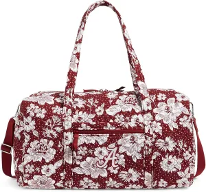 Vera Bradley Women's Cotton Collegiate Large Travel Duffle Bag (Multiple Teams Available), University of Alabama Cardinal/White Rain Garden - Recycled Cotton, One Size