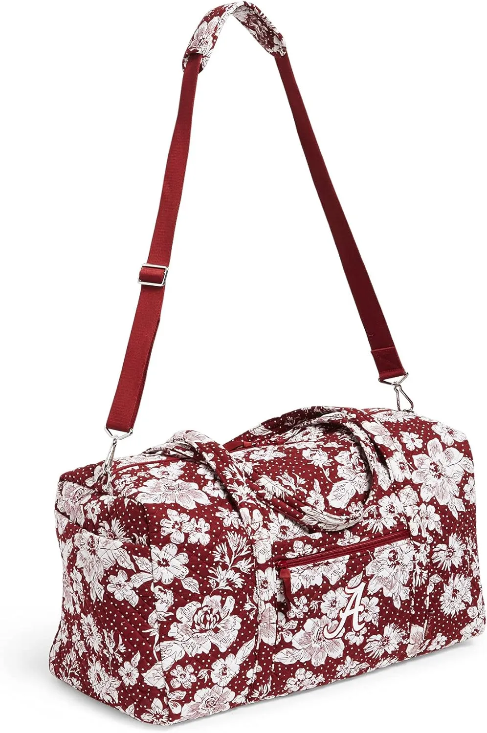 Vera Bradley Women's Cotton Collegiate Large Travel Duffle Bag (Multiple Teams Available), University of Alabama Cardinal/White Rain Garden - Recycled Cotton, One Size