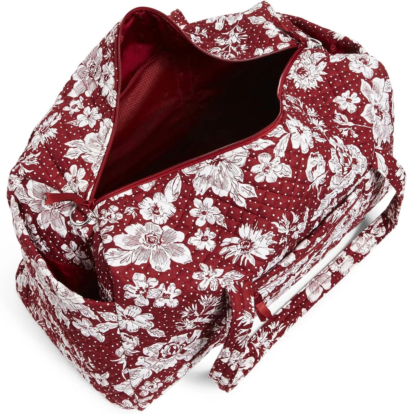 Vera Bradley Women's Cotton Collegiate Large Travel Duffle Bag (Multiple Teams Available), University of Alabama Cardinal/White Rain Garden - Recycled Cotton, One Size