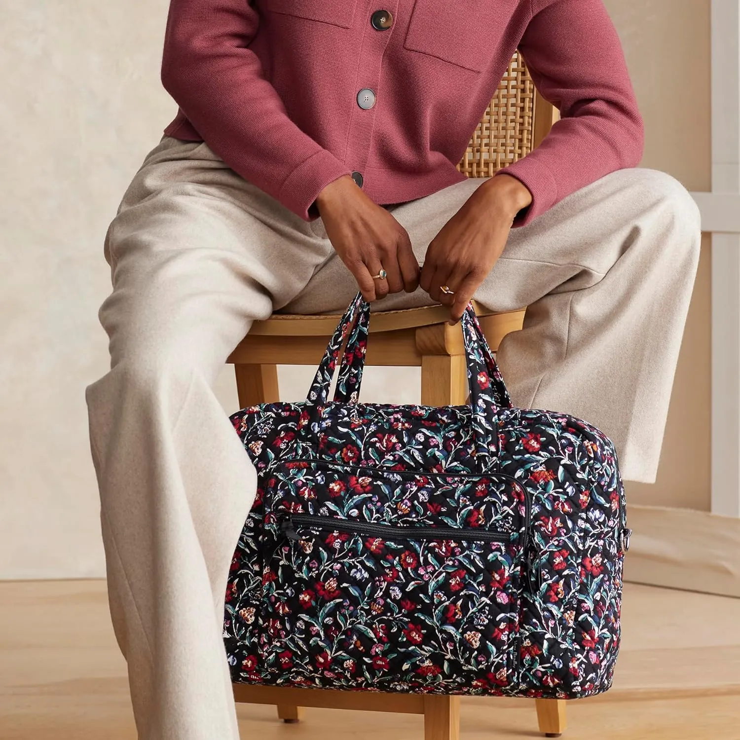 Vera Bradley Women's Cotton Weekender Travel Bag, Perennials Noir, One Size