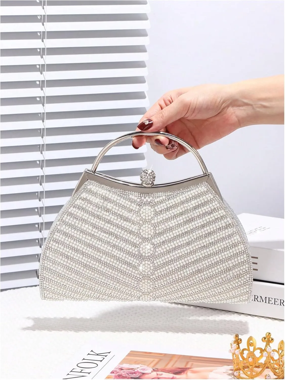 Verdusa Women's Elegant Evening Clutch Bag Small Formal Purse Shiny Party Handbag