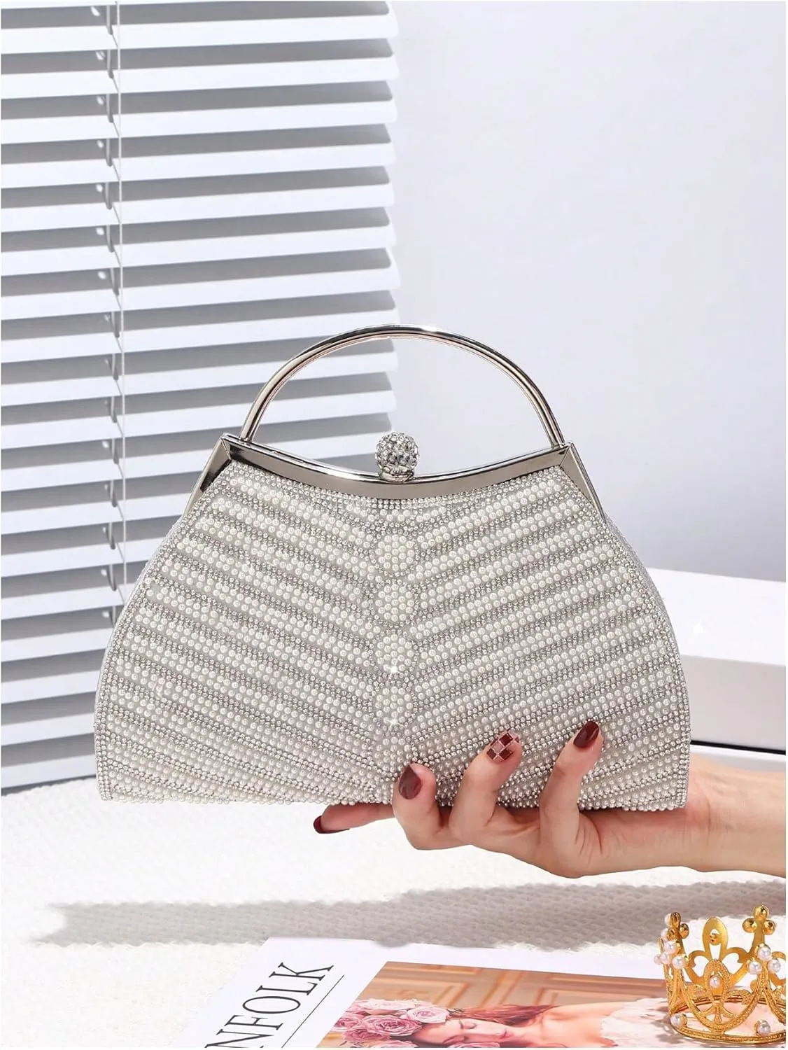 Verdusa Women's Elegant Evening Clutch Bag Small Formal Purse Shiny Party Handbag