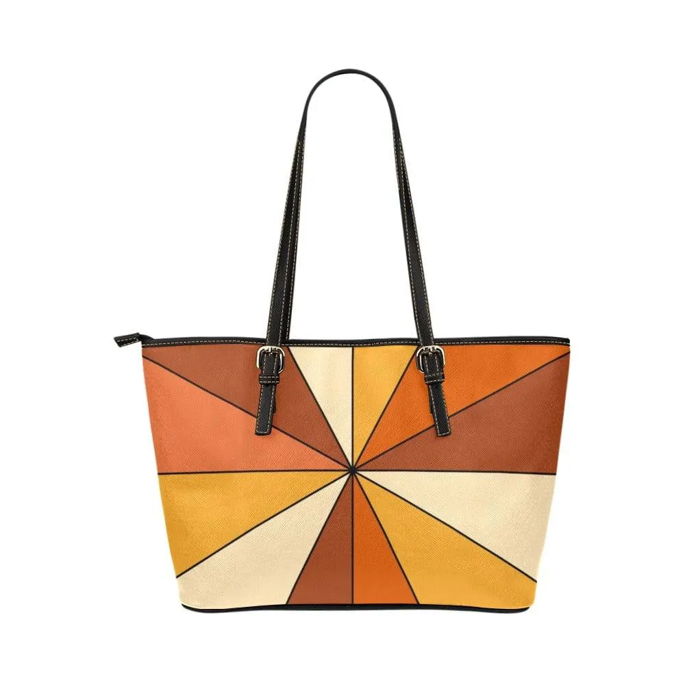 Vintage 1970s Rust Burnt Orange Yellow & Beige Retro Rays | Leather Tote Bag