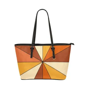 Vintage 1970s Rust Burnt Orange Yellow & Beige Retro Rays | Leather Tote Bag