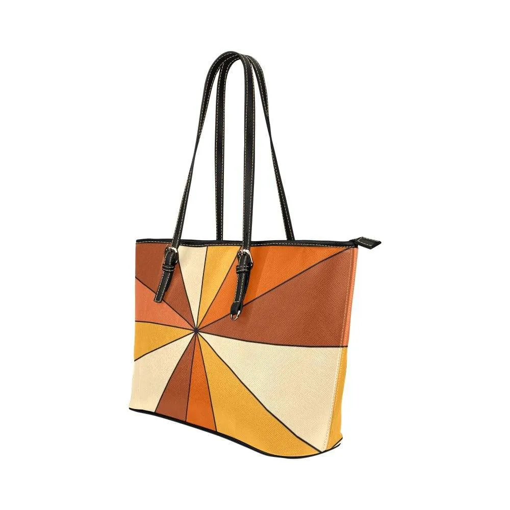 Vintage 1970s Rust Burnt Orange Yellow & Beige Retro Rays | Leather Tote Bag