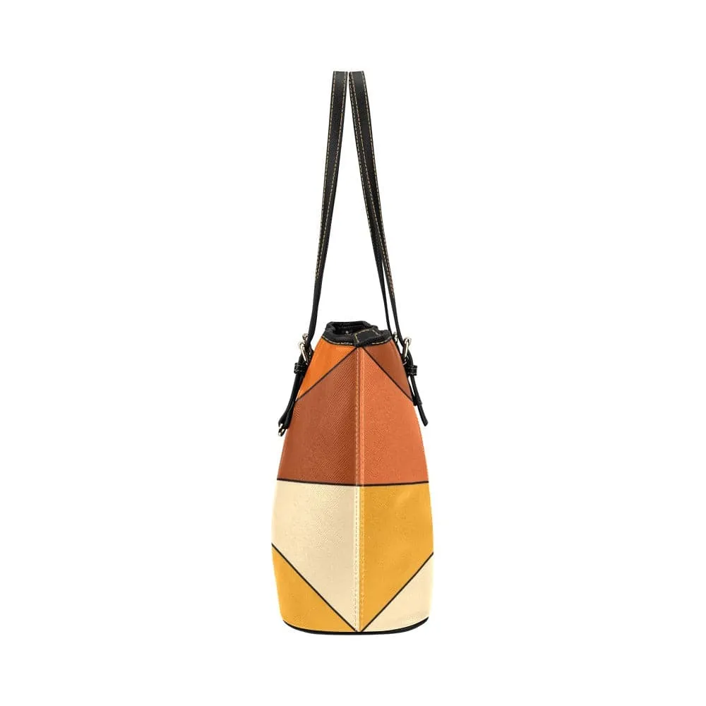 Vintage 1970s Rust Burnt Orange Yellow & Beige Retro Rays | Leather Tote Bag