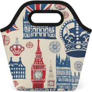 Vintage England London Big Ben Red Blue Crowness Reusable Grocery Bags Portable Lightweight Waterproof Shopping Tote Bag