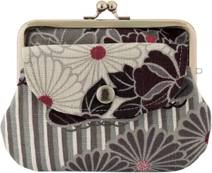 Vintage Floral Kiss Lock Coin Change Wallet Purses (Retro Flower - Black) / Made in Japan Pouch for Women