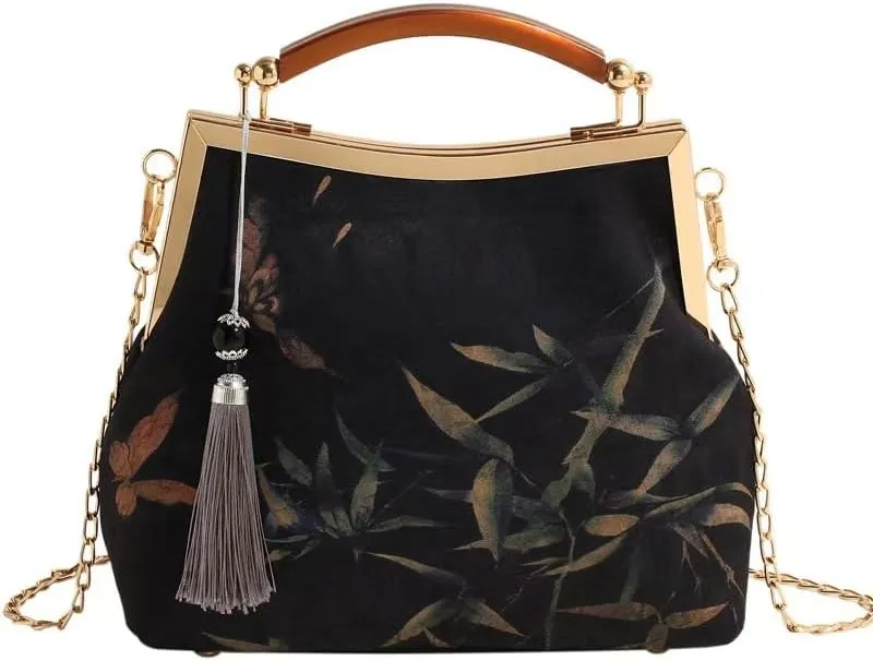 Vintage handbag with textured tassels, single shoulder cross-body hand can be carried, Qipao handmade temperament mother bag, suitable for dinner party travel