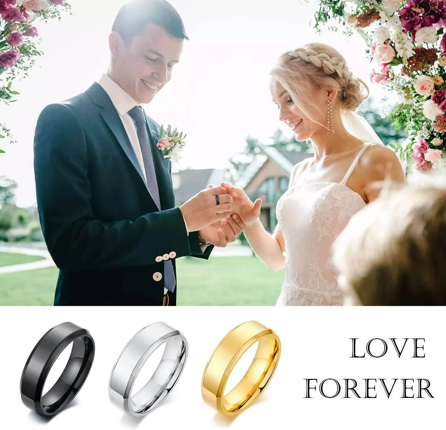 VNOX (Free Engraving) Stainless Steel Personalized Plain Band Ring for Men and Women,6MM/8MM