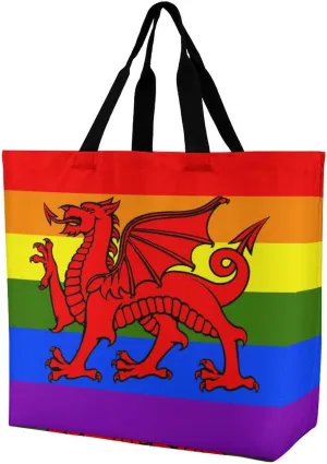 Wales Flag Rainbow Women's Shoulder Work Tote Bag Shopping Bags Grocery Handbags Travel Bench