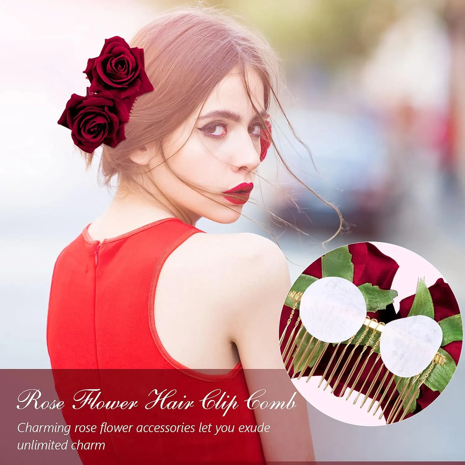 Waydress 12 Pieces Rose Flower Hair Clip Rose Brooch Floral Clips Mexican Flower Hair Pins Accessories for Women Mother Bridal Flamenco Dancer Wedding Party Supplies