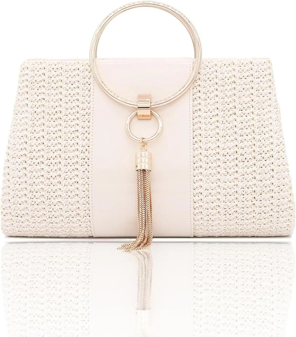 Weave Straw Handbag for Women Tassels Straw Clutch Summer Evening Party Bag Elegant Beach Top Handle Purse with Chain