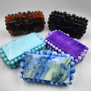 Wedding Cocktail Party Banquet Women Pearl Clutch Box Purse Marble Handbag For Acrylic Clutch