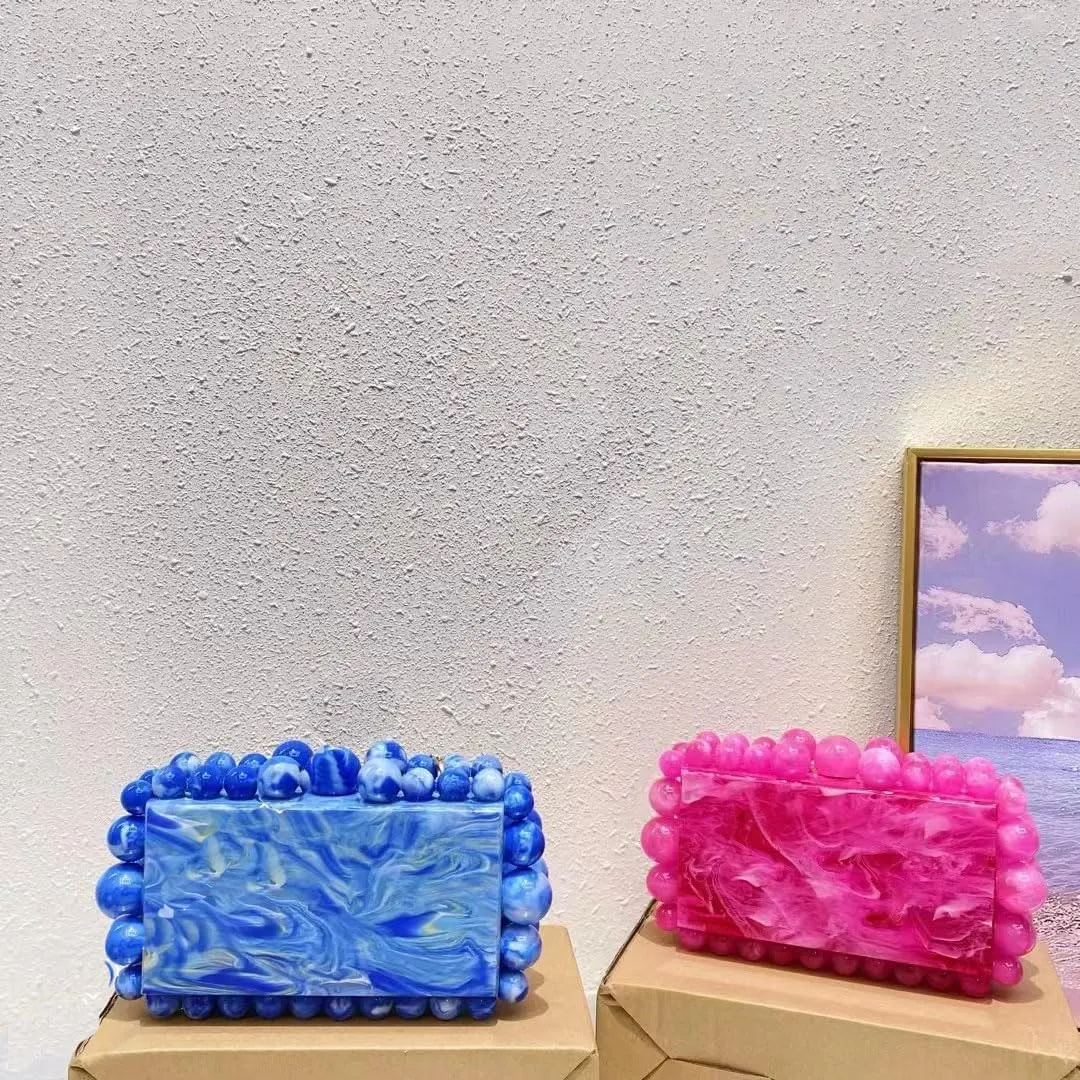 Wedding Cocktail Party Banquet Women Pearl Clutch Box Purse Marble Handbag For Acrylic Clutch