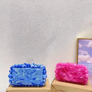 Wedding Cocktail Party Banquet Women Pearl Clutch Box Purse Marble Handbag For Acrylic Clutch