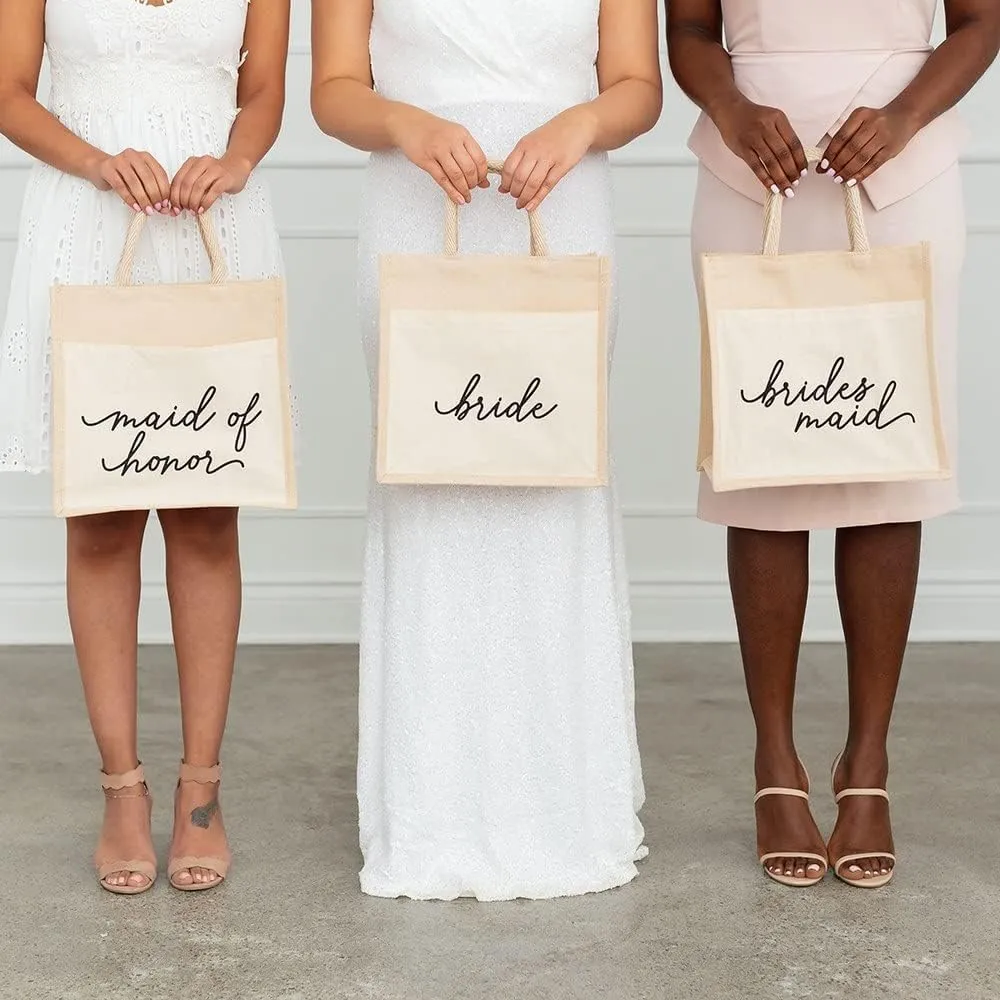 WEDDINGSTAR Personalized Medium Woven Jute Tote Bag With Pocket