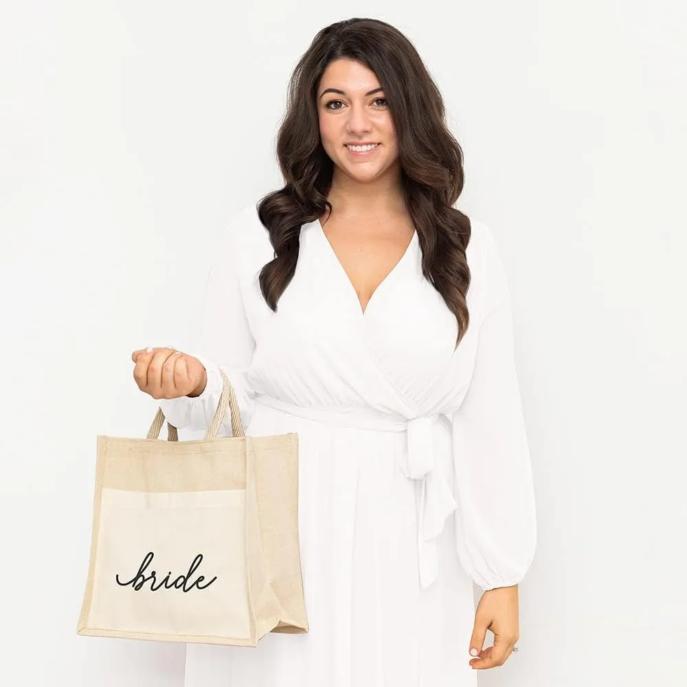 WEDDINGSTAR Personalized Medium Woven Jute Tote Bag With Pocket