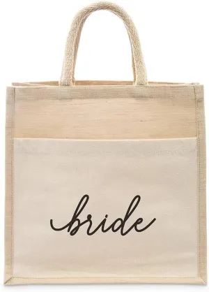 WEDDINGSTAR Personalized Medium Woven Jute Tote Bag With Pocket