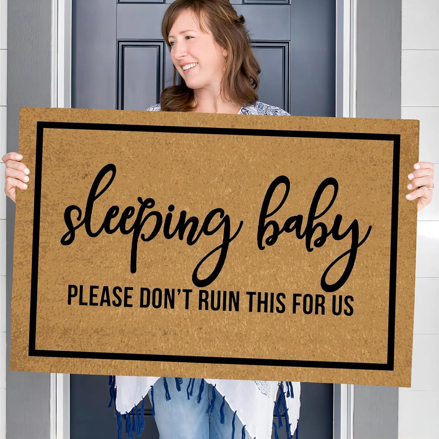 Welcome Large Summer Front Door Mat Outdoor Entrance Funny, Baby Sleeping Please Don't Ruin This for Us Merry Christmas Doormats Indoor Cute 23.6" X 15.7" Mats Entryway Rugs