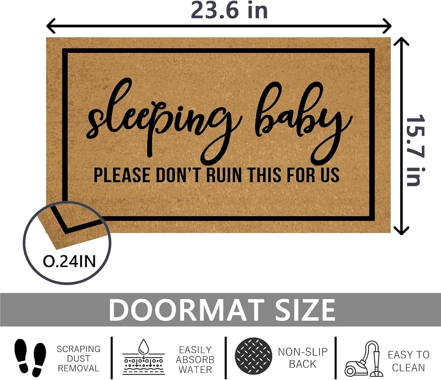Welcome Large Summer Front Door Mat Outdoor Entrance Funny, Baby Sleeping Please Don't Ruin This for Us Merry Christmas Doormats Indoor Cute 23.6" X 15.7" Mats Entryway Rugs