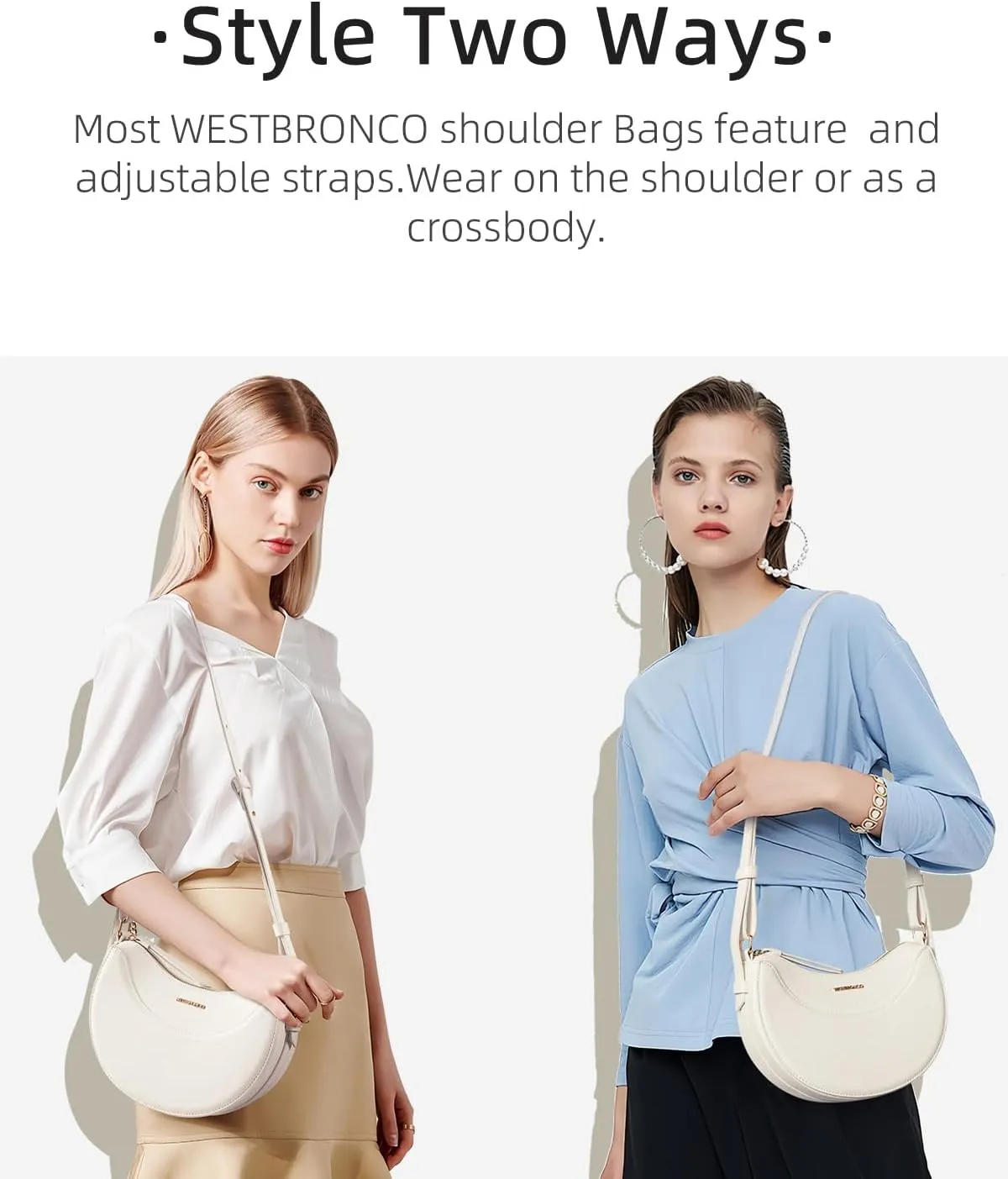 WESTBRONCO Crescent Leather Shoulder Bag for Women - Designer Crossbody Handbag Purse Hobo