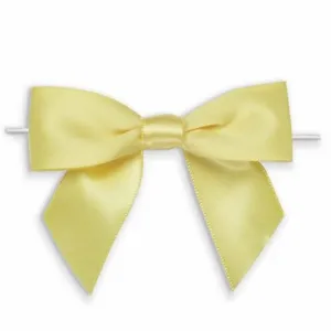Weststone 50pcs Satin Lemon Bows 3 1/2" Span x 2" Tail, Ribbon Width 1", Pre-Tied Bows or Self-Adhesive Bows (TTB35LEM)