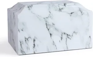 White Classic Cultured Marble Cremation Urn for Adult Ashes, Urn for Human Ashes, Adult Sized Memorial Urn for Ground Burial or Home Memorial
