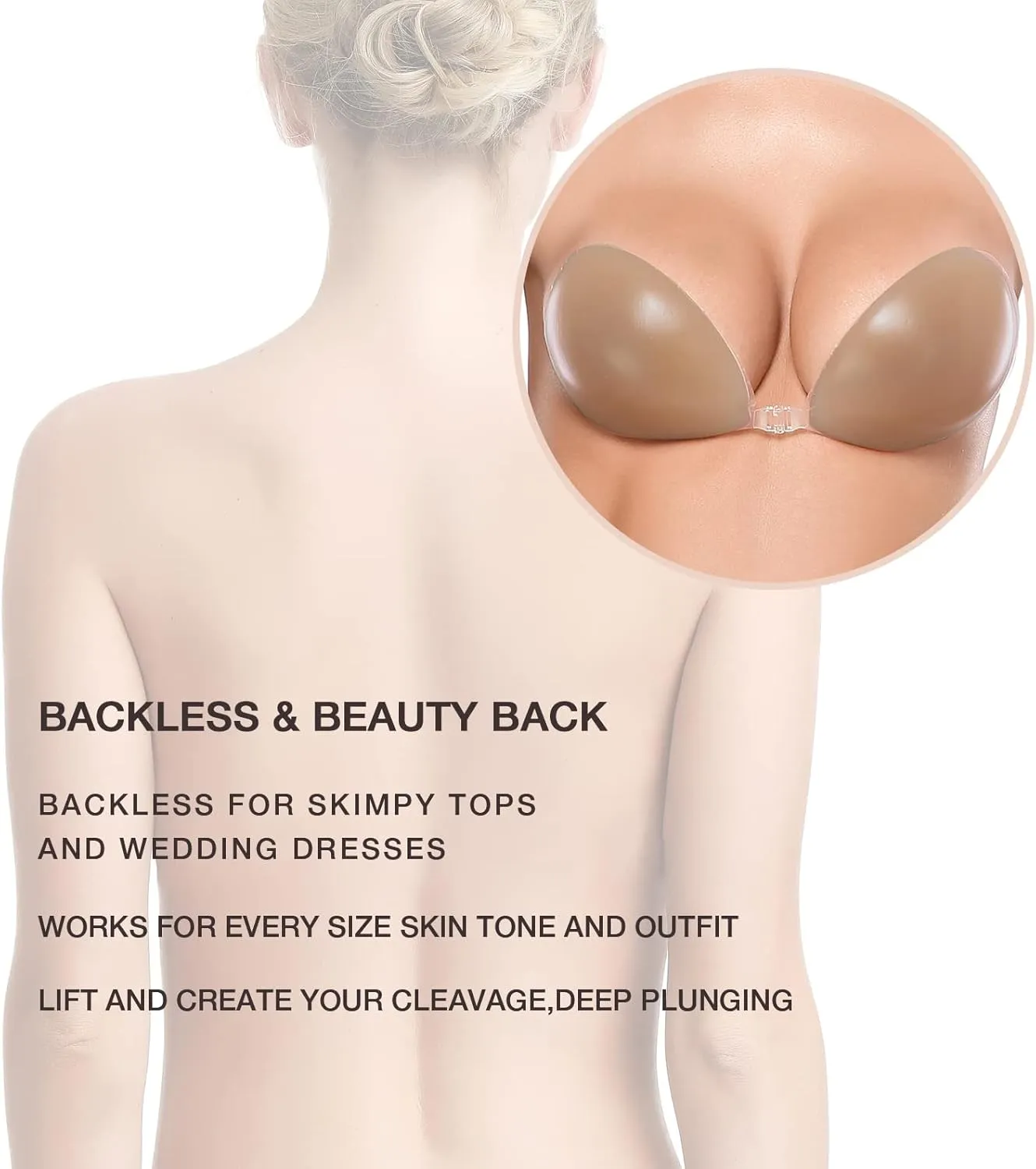 Wingslove Adhesive Bra Reusable Strapless Self Silicone Push-up Invisible Sticky Bras for Backless Dress