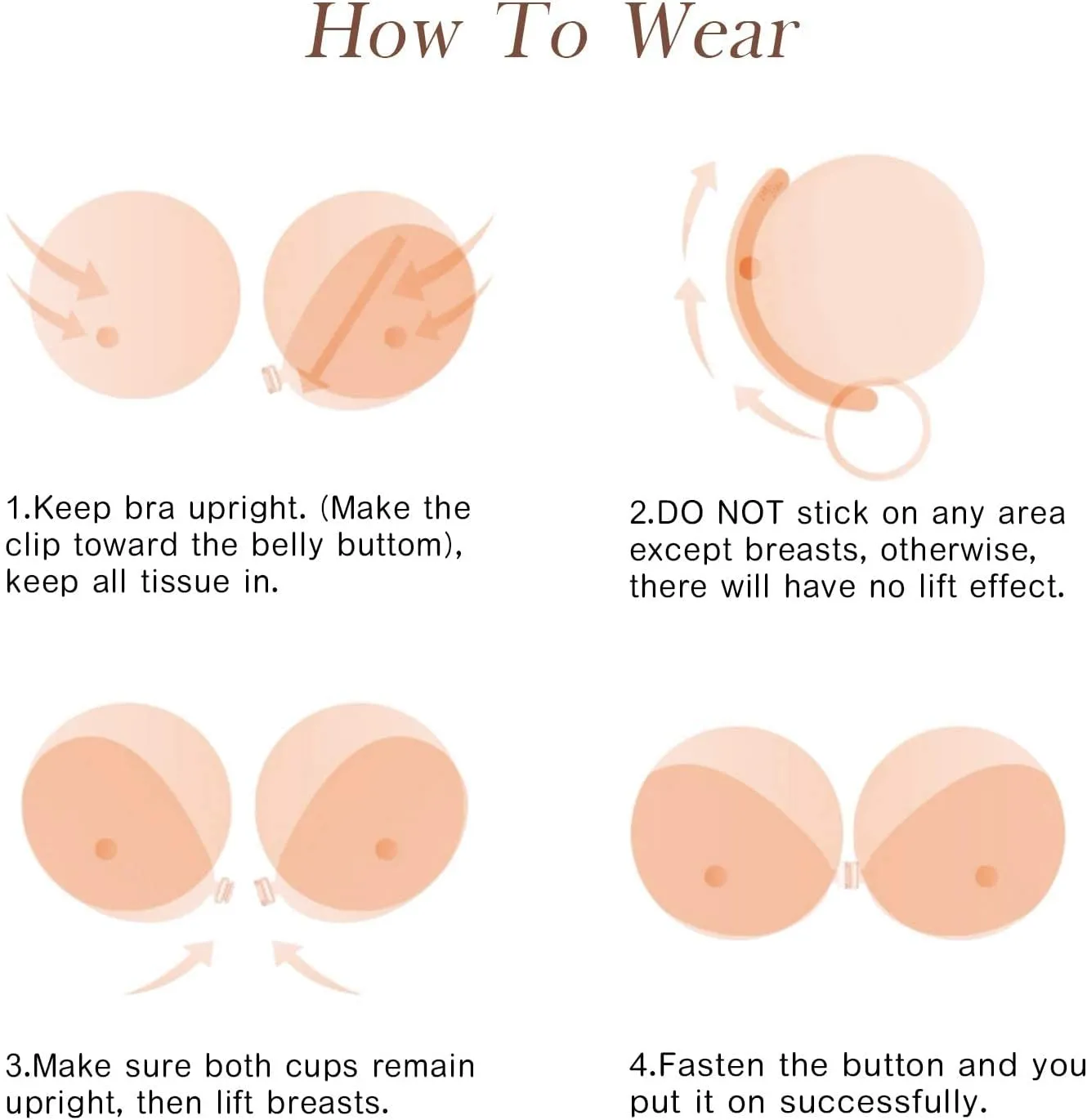 Wingslove Adhesive Bra Reusable Strapless Self Silicone Push-up Invisible Sticky Bras for Backless Dress