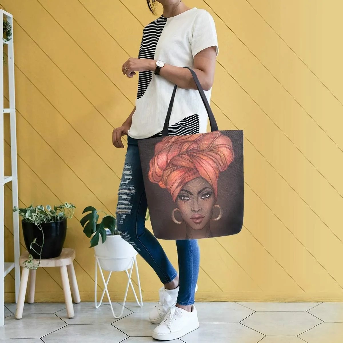 Woman Tote Bag African American Women Shoulder Handbag for Work Travel Business Beach Shopping