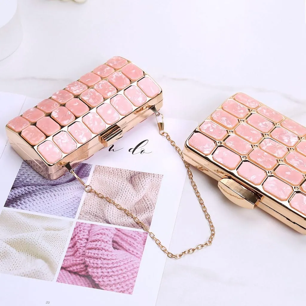Women Acrylic Clutch Handbag Luxury Shoulder bags Evening Purse with Detachable Chain for Wedding Prom Party