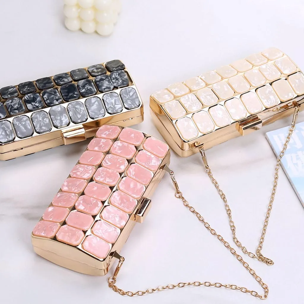 Women Acrylic Clutch Handbag Luxury Shoulder bags Evening Purse with Detachable Chain for Wedding Prom Party