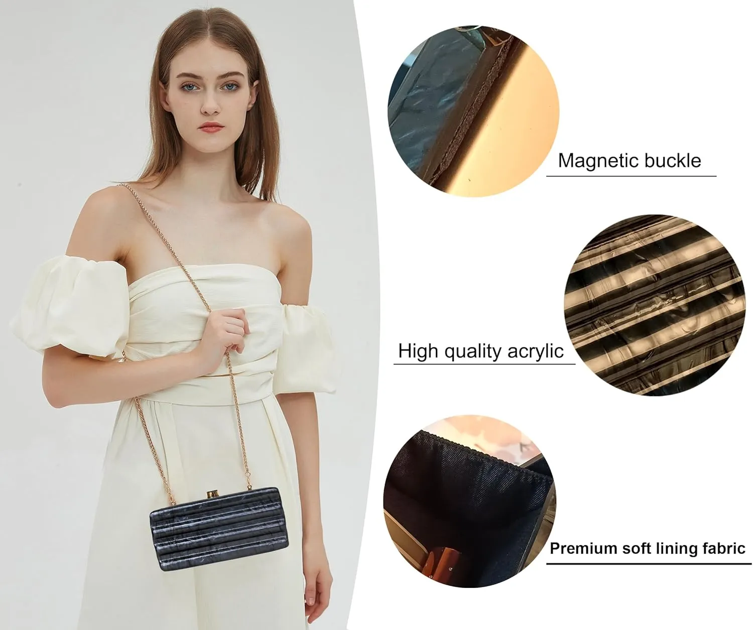 Women Acrylic Clutch Purse Marbled Evening Shoulder Bag for Wedding Cocktail Party Prom