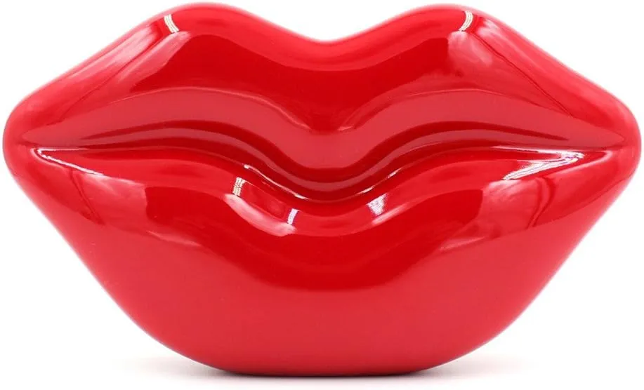 Women Acrylic Lips-shaped Evening Bags Purses Clutch Vintage Banquet Handbag (Red) Medium