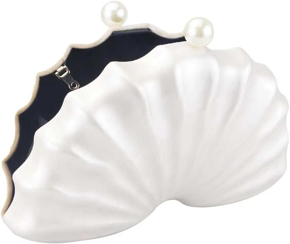 Women Acrylic Shell Shaped Clutch Luxury Marble Acrylic Evening Handbag Unique Chain Shoulder Bag Wedding Party Purses