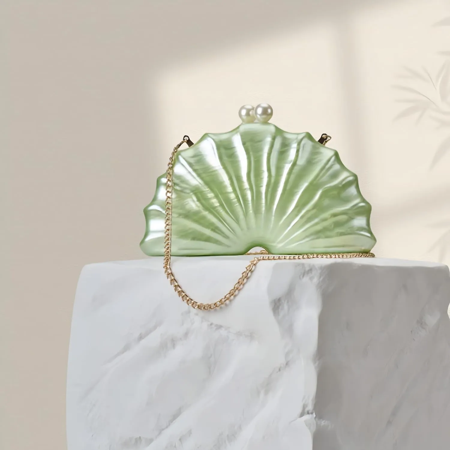 Women Acrylic Shell Shaped Clutch Luxury Marble Acrylic Evening Handbag Unique Chain Shoulder Bag Wedding Party Purses