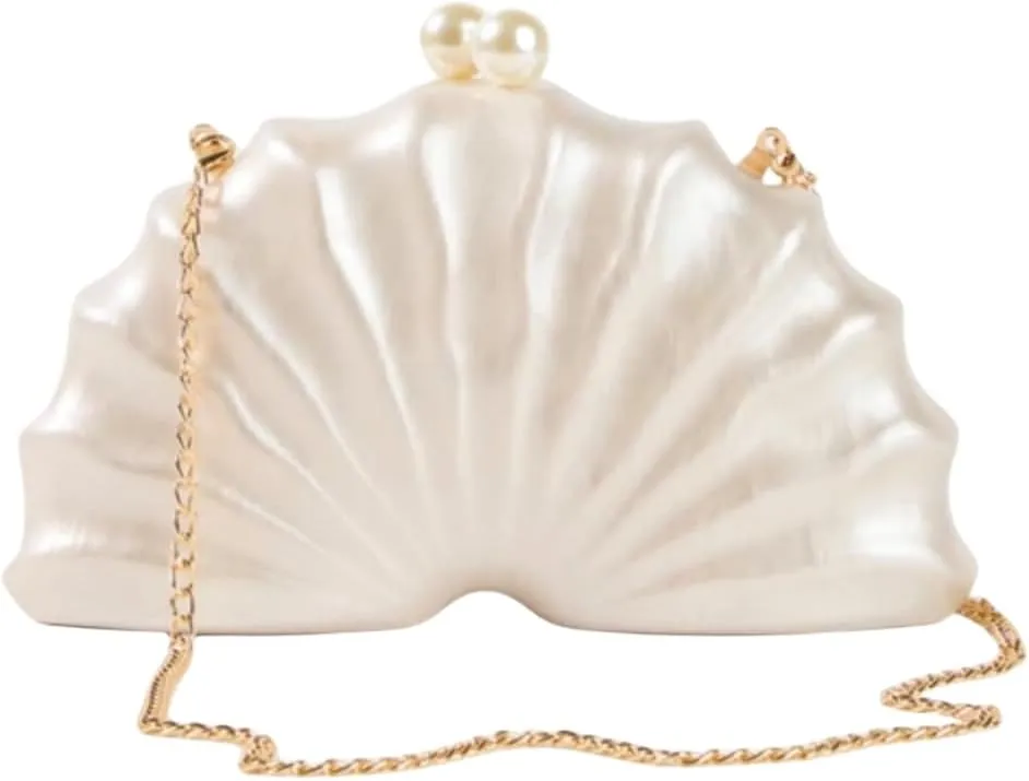 Women Acrylic Shell Shaped Clutch Luxury Marble Acrylic Evening Handbag Unique Chain Shoulder Bag Wedding Party Purses