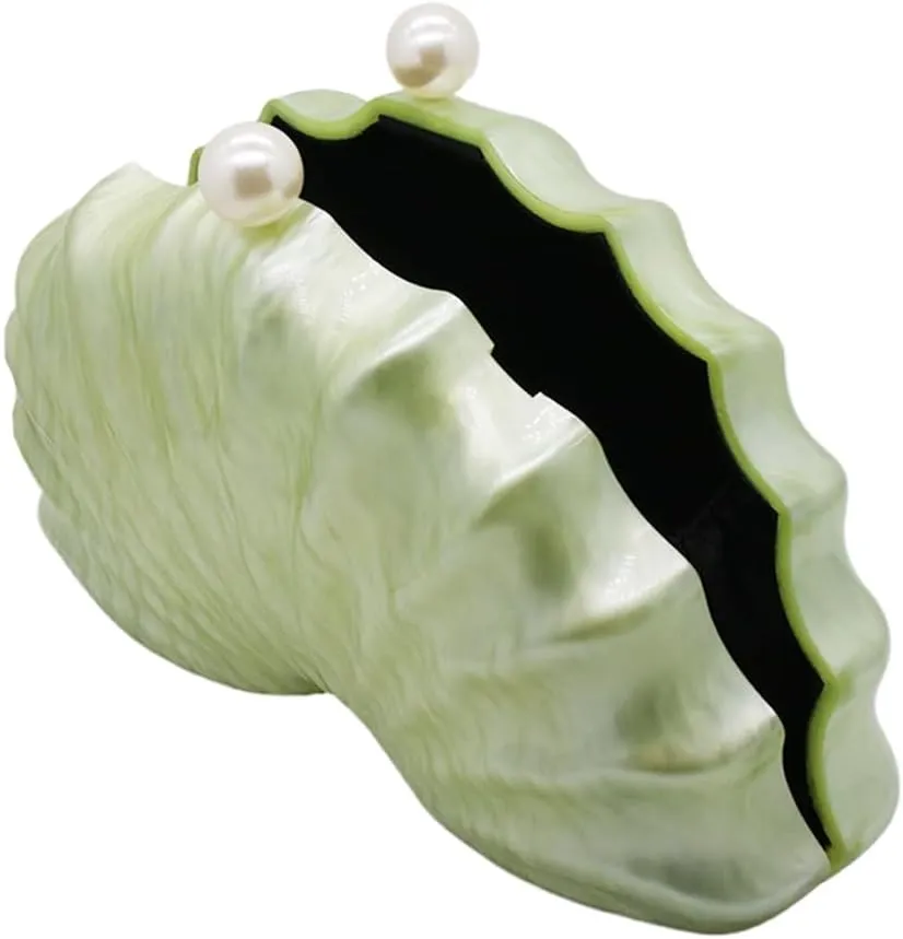 Women Acrylic Shell Shaped Clutch Luxury Marble Acrylic Evening Handbag Unique Chain Shoulder Bag Wedding Party Purses