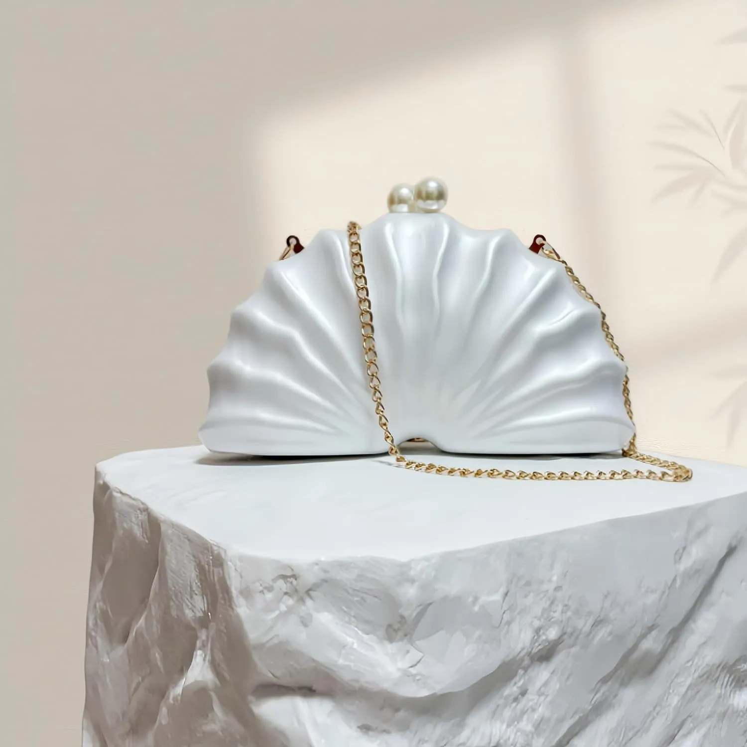 Women Acrylic Shell Shaped Clutch Luxury Marble Acrylic Evening Handbag Unique Chain Shoulder Bag Wedding Party Purses