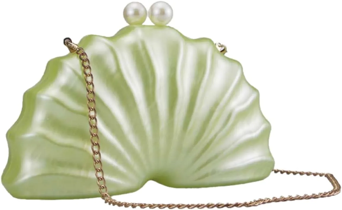 Women Acrylic Shell Shaped Clutch Luxury Marble Acrylic Evening Handbag Unique Chain Shoulder Bag Wedding Party Purses